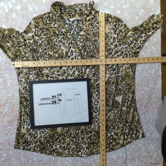 Emily Daniels Womens 1X Roll Sleeve Button-Up Animal Print Blouse - Picture 12 of 13
